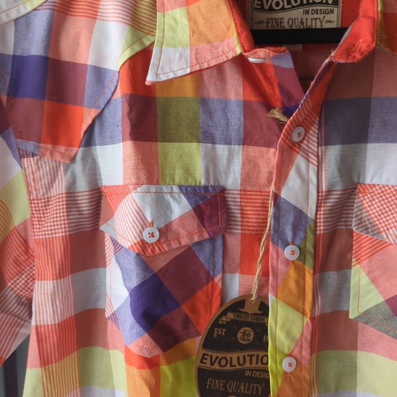 Evolution In Design Fine Quality Shirt Double Button Pockets Mens 2XL Plaid - Picture 6 of 10